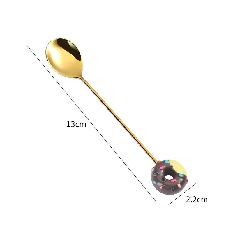 Cuillère-Fourchette Donut Mignonne en Acier Inoxydable Cuillères à Glace Gâteau Dessert Cuillère à Remuer le Café Bonbon Mignon Dessin Animé Cuillère à Thé Vaisselle