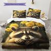 Raccoon and Fresh Flowers Pattern Bedding Home Decoration Birthday Gift (1 * Duvet Cover + 2 * Pillowcase, Without Core)