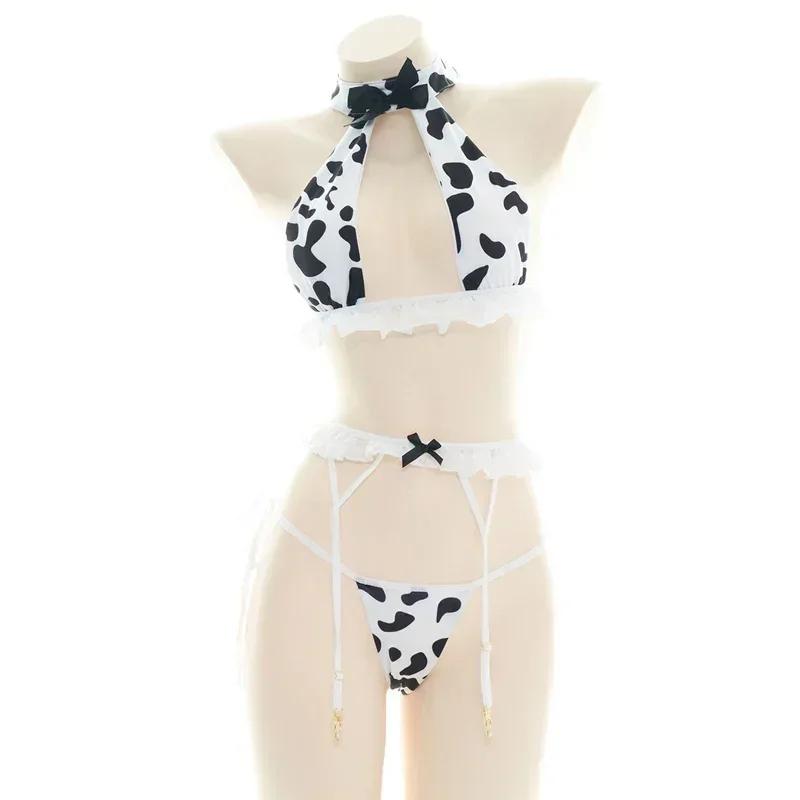 Cow Series Swimsuit Bodysuit Bikini Maid Unifrom Costume Summer Beach Kawaii Girl Swimwear Skirt Uniform Set Cosplay