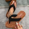 Sandalias de Verano Nuevas de Superficie de Cuero sin Cierre, Chanclas de Viaje a la Playa con Punta Cuña, Chanclas de Exterior para Mujer