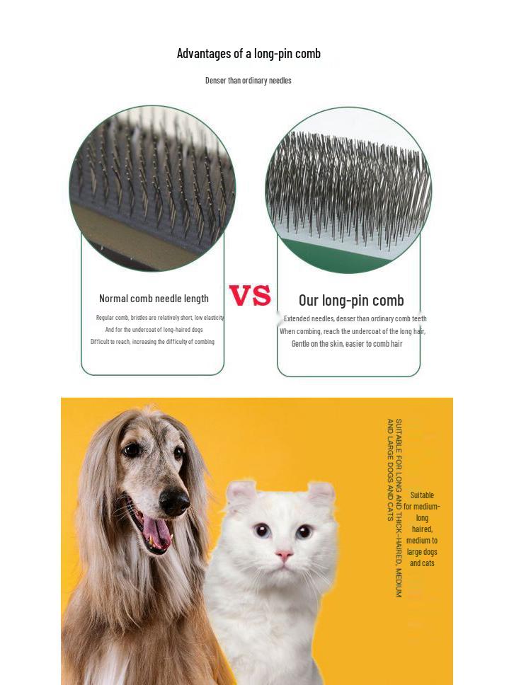 Pet Deshedding Needle Comb for Dogs & Cats - Grooming Brush & Rake