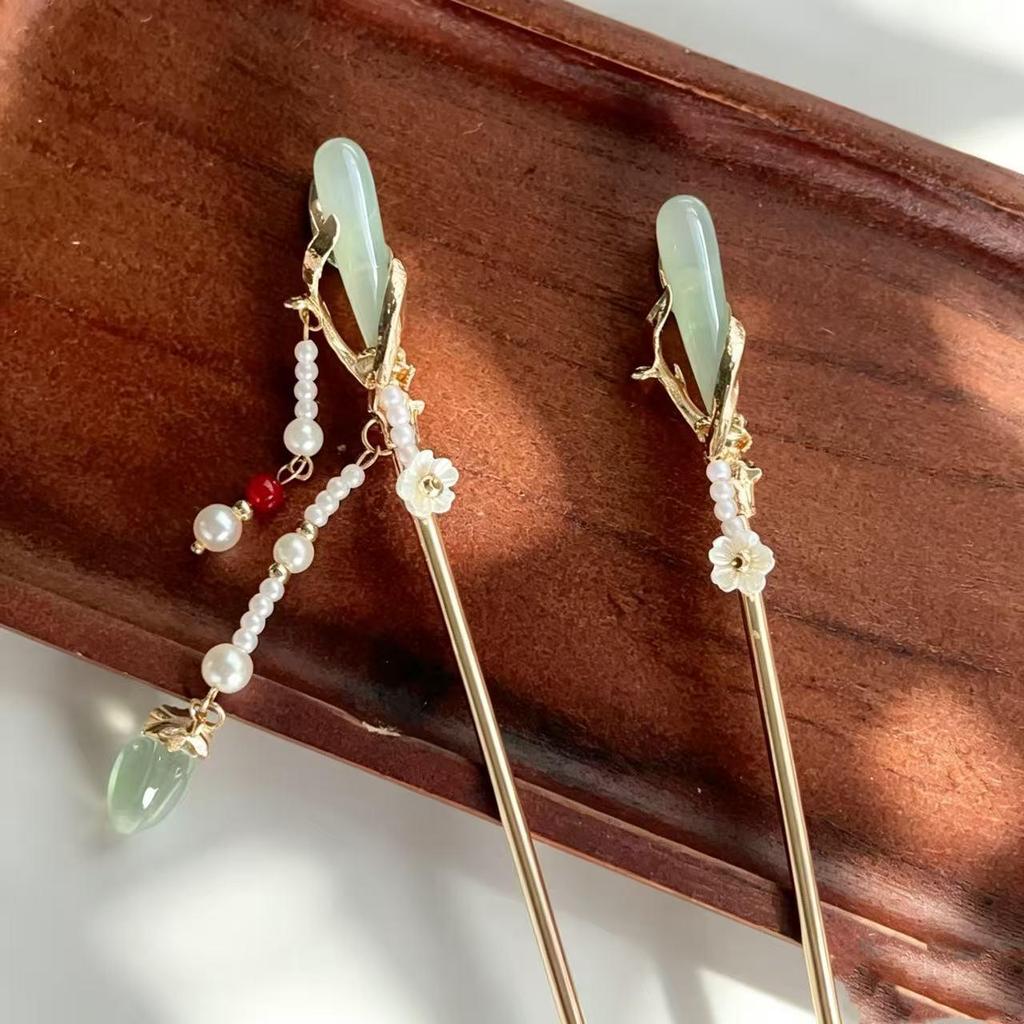 Pearl Water Drop Tassel Hairpin – Elegant Hanfu Hair Ornament for Women