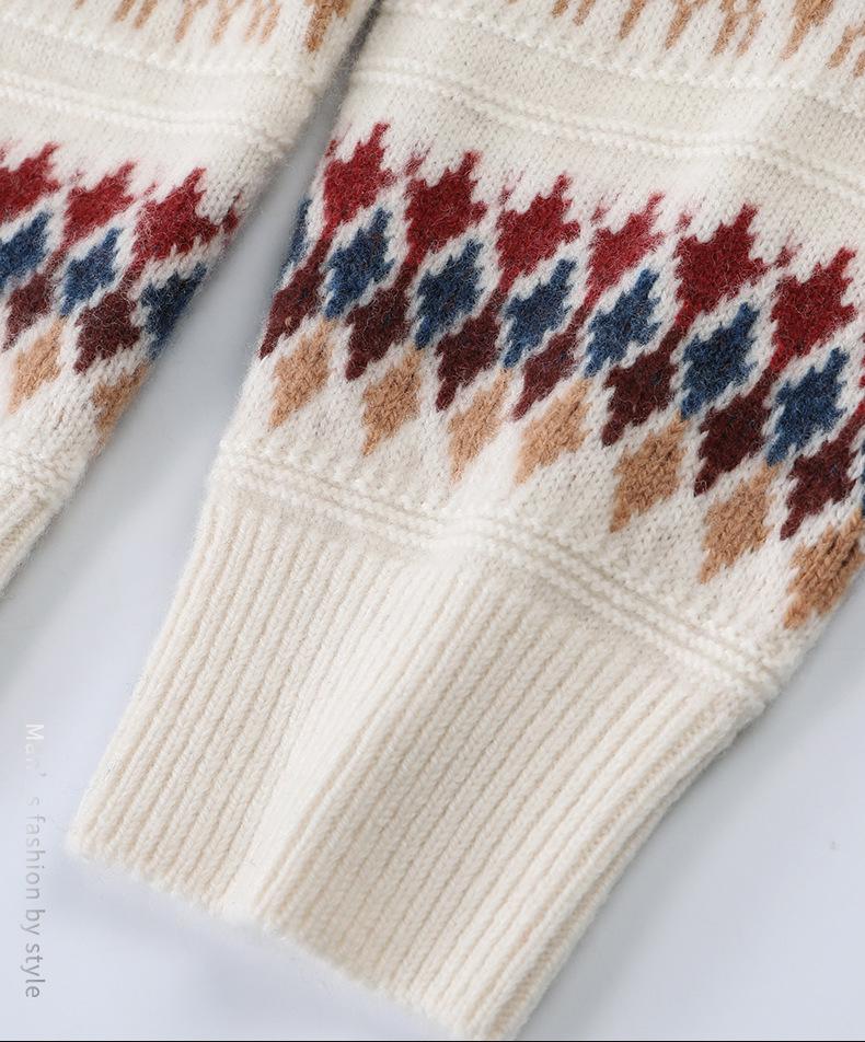 Unisex Striped Jacquard Wool Sweater - Thick, Versatile & Warm for Autumn/Winter