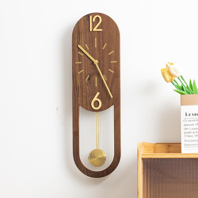 Wooden Pendulum Wall Clock Retro Noiseless Aesthetic Wall Clocks Creative Walls Clock Modern Living Room Decoration Furniture
