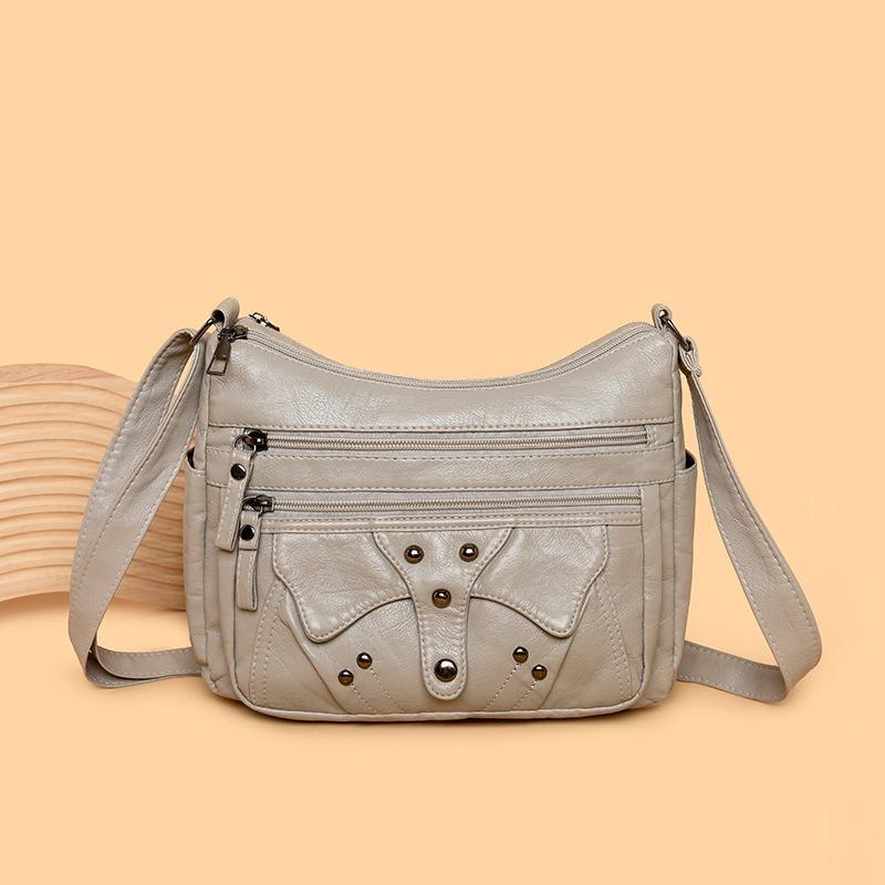 Retro Leather Bag Women's New Fashionable Large-capacity Middle-aged Mother Bag Light Casual Messenger Bag Women