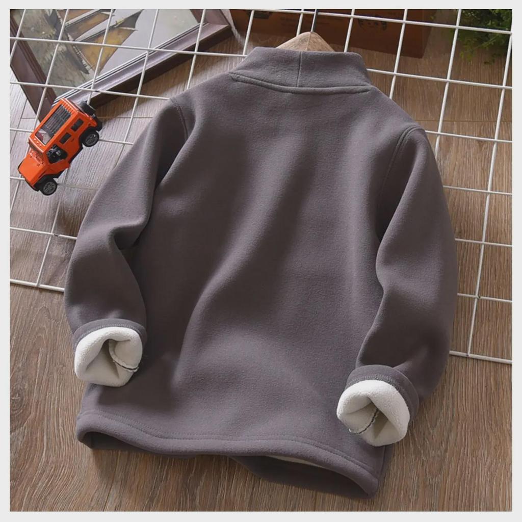 Jungen Herbst-Winter Samt Halbhoher Kragen Warmes Hemd - Verdickt, Einfarbig