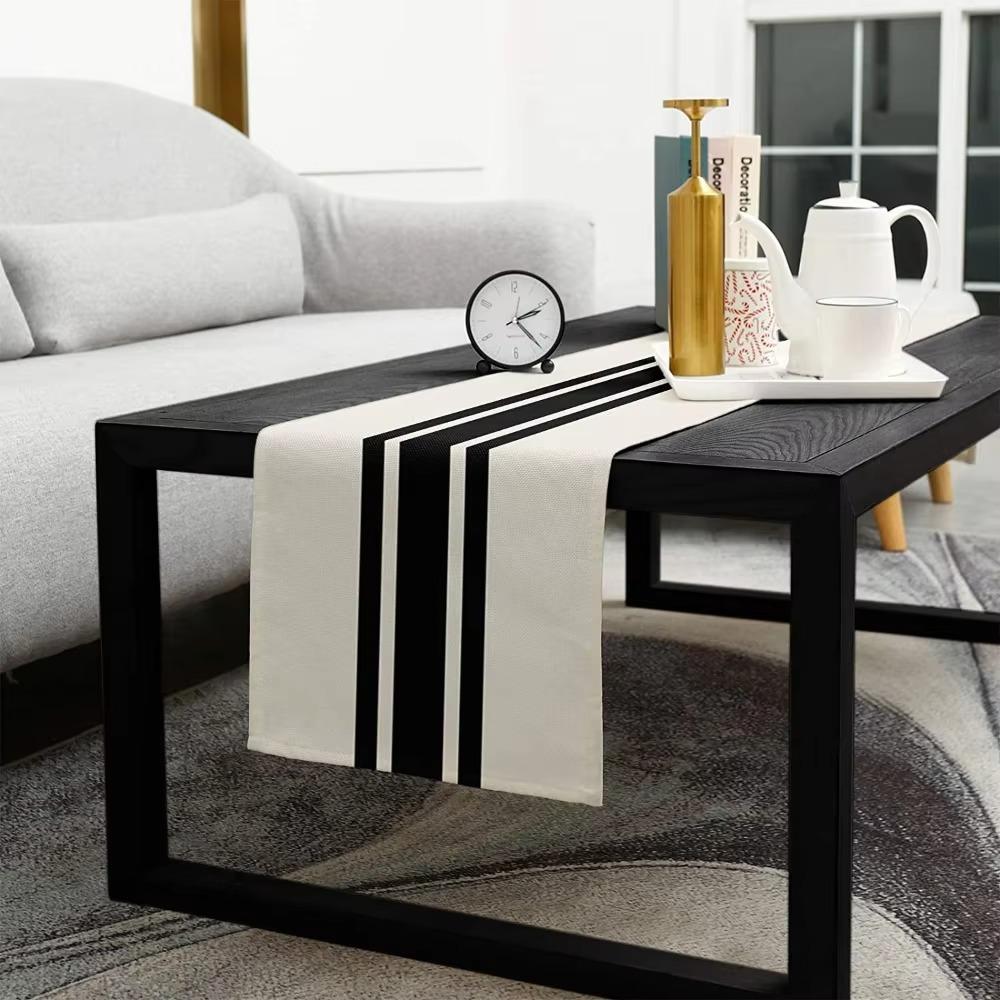 Table Runner 1PCS Geometric Stripe Linen Black & White Plaid Tablecloth Placemat Home Decoration Tablecloth Tea Flag