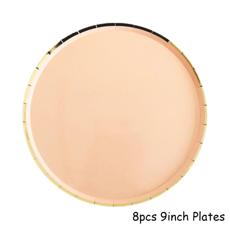 Gold Foil Pink Birthday Wedding Decor Cake Dish Disposable Tableware Carnivals Party Supplies Paper Plate Cup Baby Shower Favors