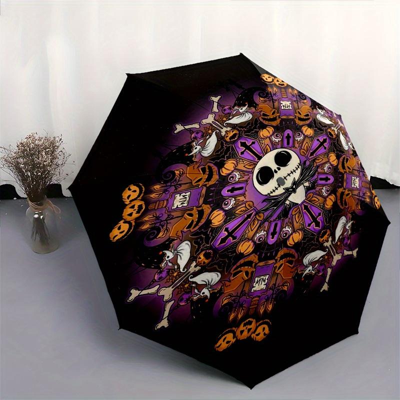 Halloween Theme The Nightmare Before Christmas Automatic 3-Fold Umbrella Design, Cute Cartoon Pattern, Portable Outdoor Umbrella, Perfect, H