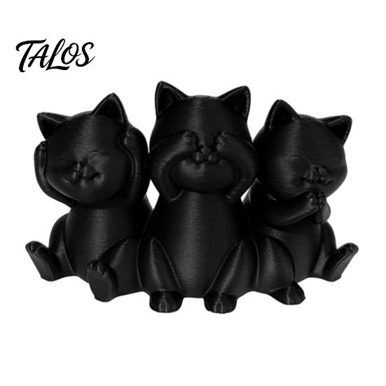 Aesthetic Cat Art Three Wise Cats Figurines, 3D Printed Minimalist Statue for Desk Decorative Sculptures Decor, Ancient Wisdom Ornament Home