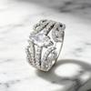 European and American vintage vine-patterned horse-eye diamond ring Light luxury style, heavy-duty, full-diamond, hollow wide ring