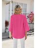 2024 Spring/Summer Solid Color V-Neck Medium Sleeve Loose Chiffon Blouse for Women