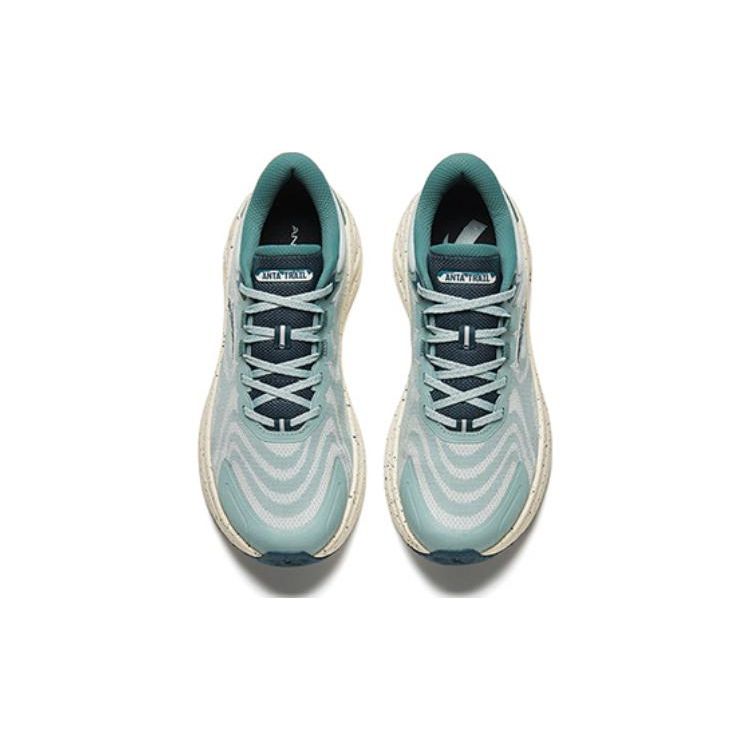 Anta Round Toe Lace-Up Shock Absorbing Wear-Resistant Low-Top Running Shoes Men Sneaker Light-Gray Green 112415531-2