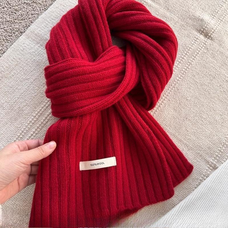 New Year's Red Little Luck Christmas Red Hat  Pure Wool Scarf  Gloves  Cold Resistant Outdoor Warm Scarf