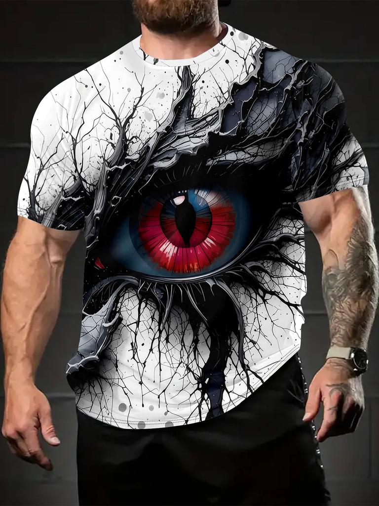 3D Eye Art Print Men'S Round Neck T-Shirt – Summer Casual Fashion, Breathable Outdoor Wear for Running And Gym, Stylish Streetwear Top, Perfect Gift
