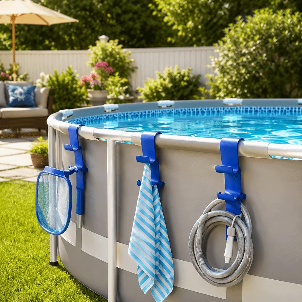 Adjustable Pool Pole Bracket Clothing Hanging Multi-functional Telescopic Pole Hanger Plastic Pool Hook Holder Pool Tool Storage
