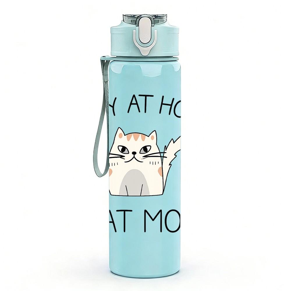 1PC Stay At Home Cat Mom Art 750ml Color Plastic Sports Water Bottle Leakproof Flip Straw Lid Suitable for Sports Office Home Use