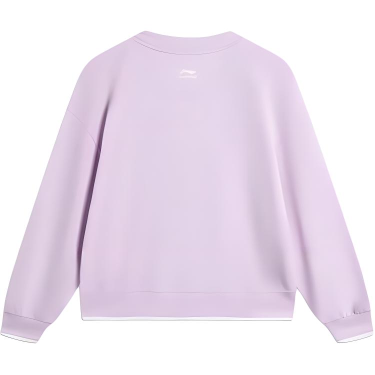 Li-Ning Sports Lifestyle Series Letter Casual Minimalist Solid Color V-Neck Pullover Knit Sweater Women Tops Twilight-Purple AWDV886-4
