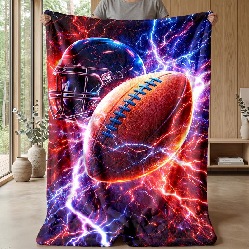 American Football and Lightning blanket Personalized Name Flannel Blanket Soft Cozy Plush Throw for Sofa Bed Lightweight Home Decor
