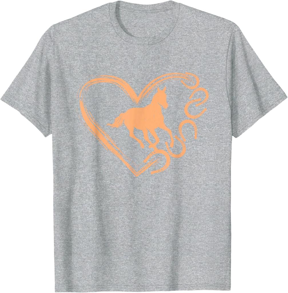 Pferdeherz Hufeisen Grafik Lässiges Baumwoll-T-Shirt Reitliebhaber Tee