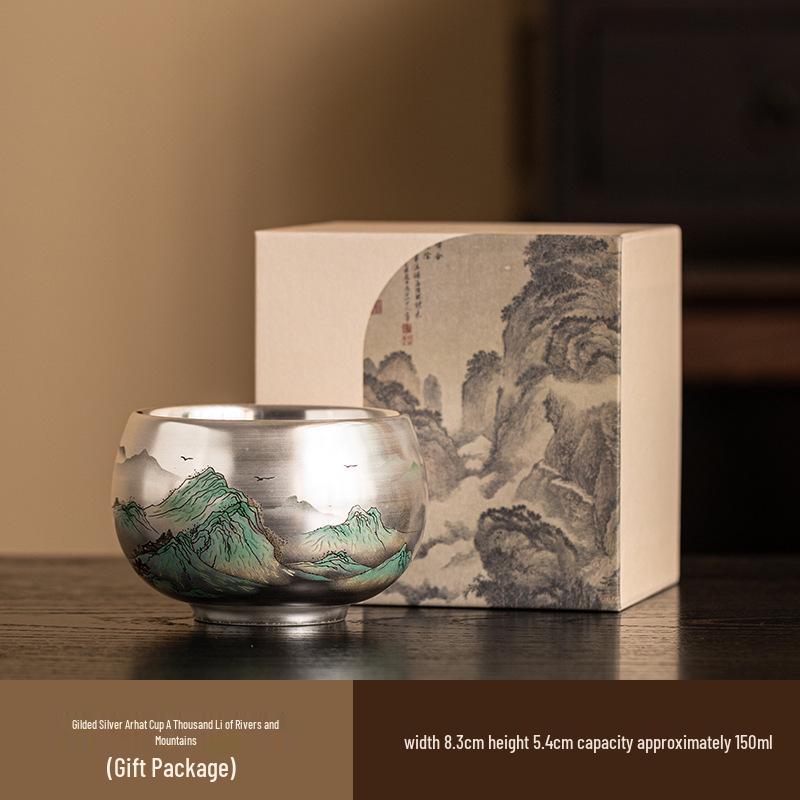 Luxury Year of the Dragon Silver Gilded Tea Cup, Large Capacity for Home or Office