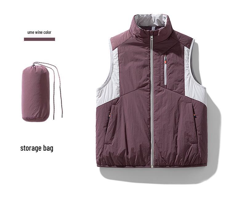 Lightweight Color Block Stand Collar Winter Warmth Vest with Zipper