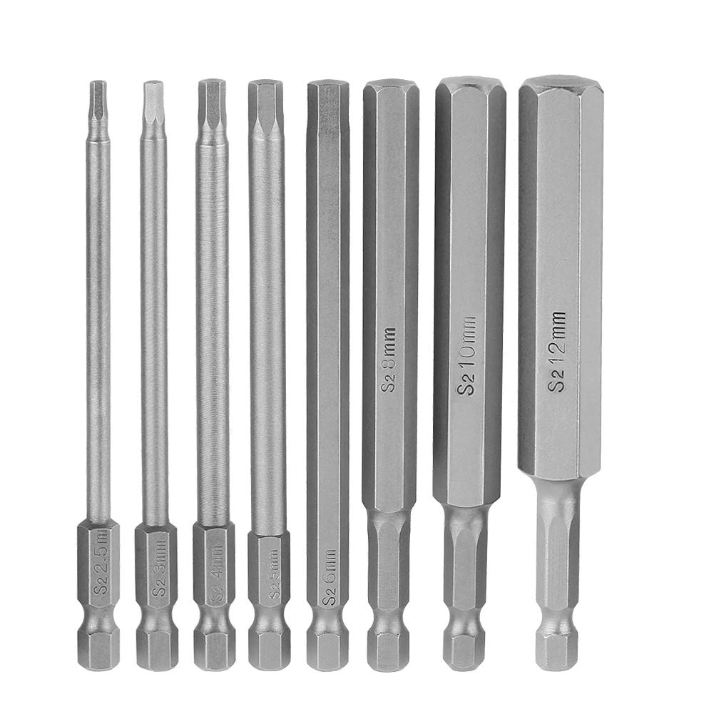Saipor Hex Shank Driver Precision Screwdriver Drill Bit Magnetic Screwdriver Bits for Power Tools 8-Piece 6.35mm Bits, Set, 2.5mm-12mm Set, (100mm
