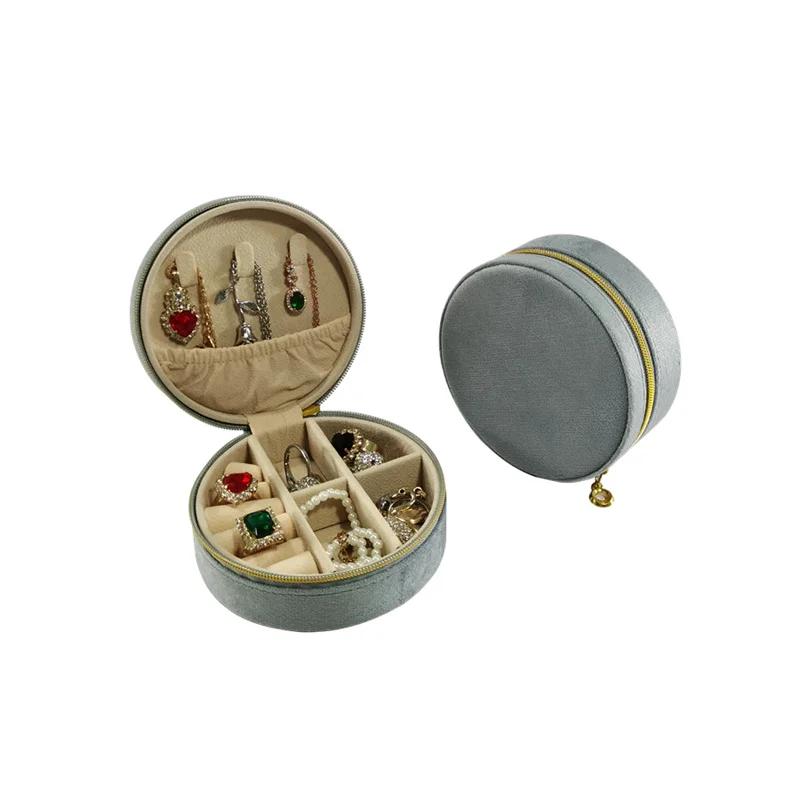 New Round Flannelette Jewelry Storage Box Portable Travel Jewelry Box Ring Earrings Bracelet Necklace Multi-functional Organizer
