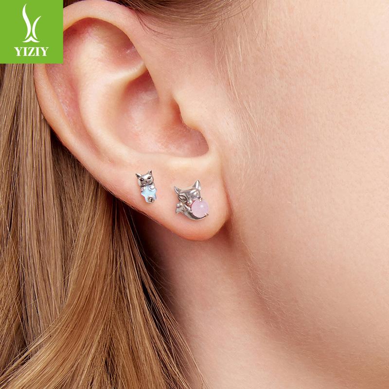 S925 Sterling Silver Star Cat Stud Earrings, Exquisite And Cute Small Animal Stud Earrings.