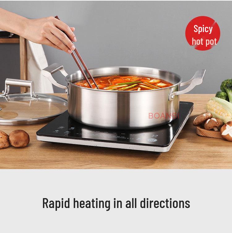 304 Stainless Steel Hot Pot: Three-Layer Thickened Soup & Frying Pan, Large Capacity Household Cookware