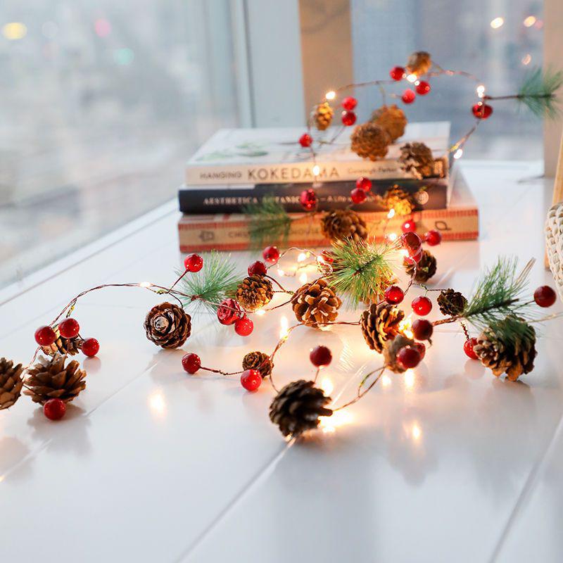 LED Christmas Fairy String Lights with Pine Cones and Bells for Tree and Holiday Decor