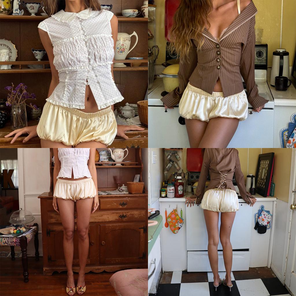 Pantaloni scurți bloomer pentru femei, cu talie joasă, uni, de vară, casual, streetwear pentru petreceri zilnice