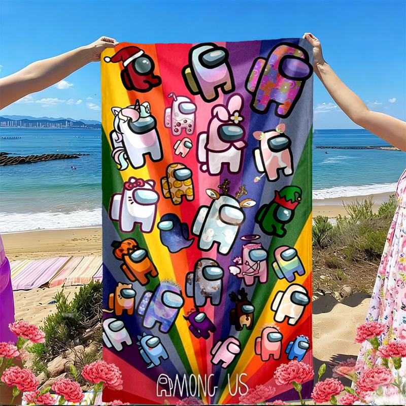 Among Us Print Beach Towel, Versatile Lightweight Absorbent Beach Towel for Pool Surf Yoga Bathroom, Perfect Birthday Holiday Gift