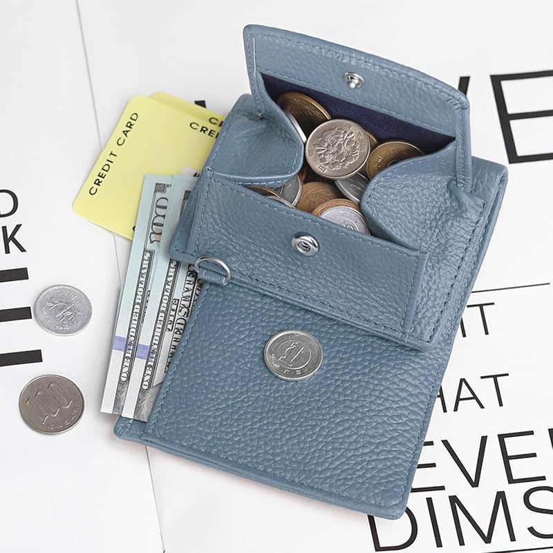 [FUKUYIN] Dreifach gefaltete Geldbörse Mini-Geldbörse Damen-Geldbörse im Kastenformat aus echtem Leder kleine Geldbörse Kartenhalter große Kapazität Herren-Mini-Geldbörse aus weichem Leder