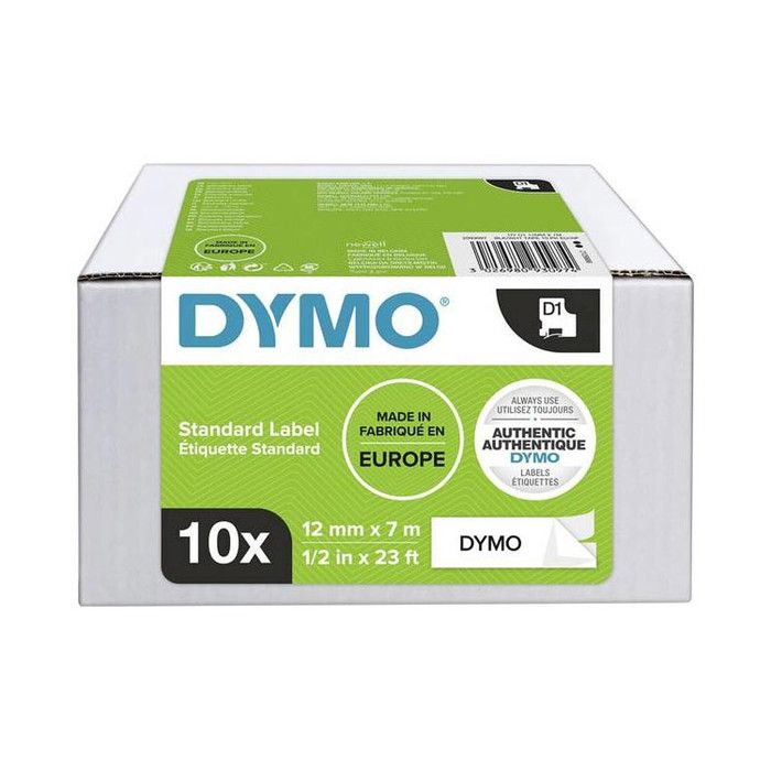 Étiquettes D1 - DYMO - Pack De 10 Cassettes - Résistantes À L'eau - 12mm X 7m - Noir/Blanc
