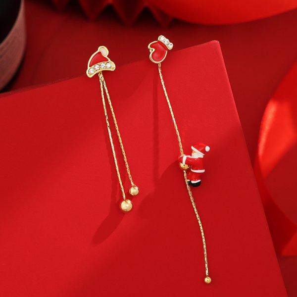New Design Moving Santa Claus Tassel Dangle Earrings for Women Christmas Tree Snowflake Asymmetric Long Earring New Year Jewelry