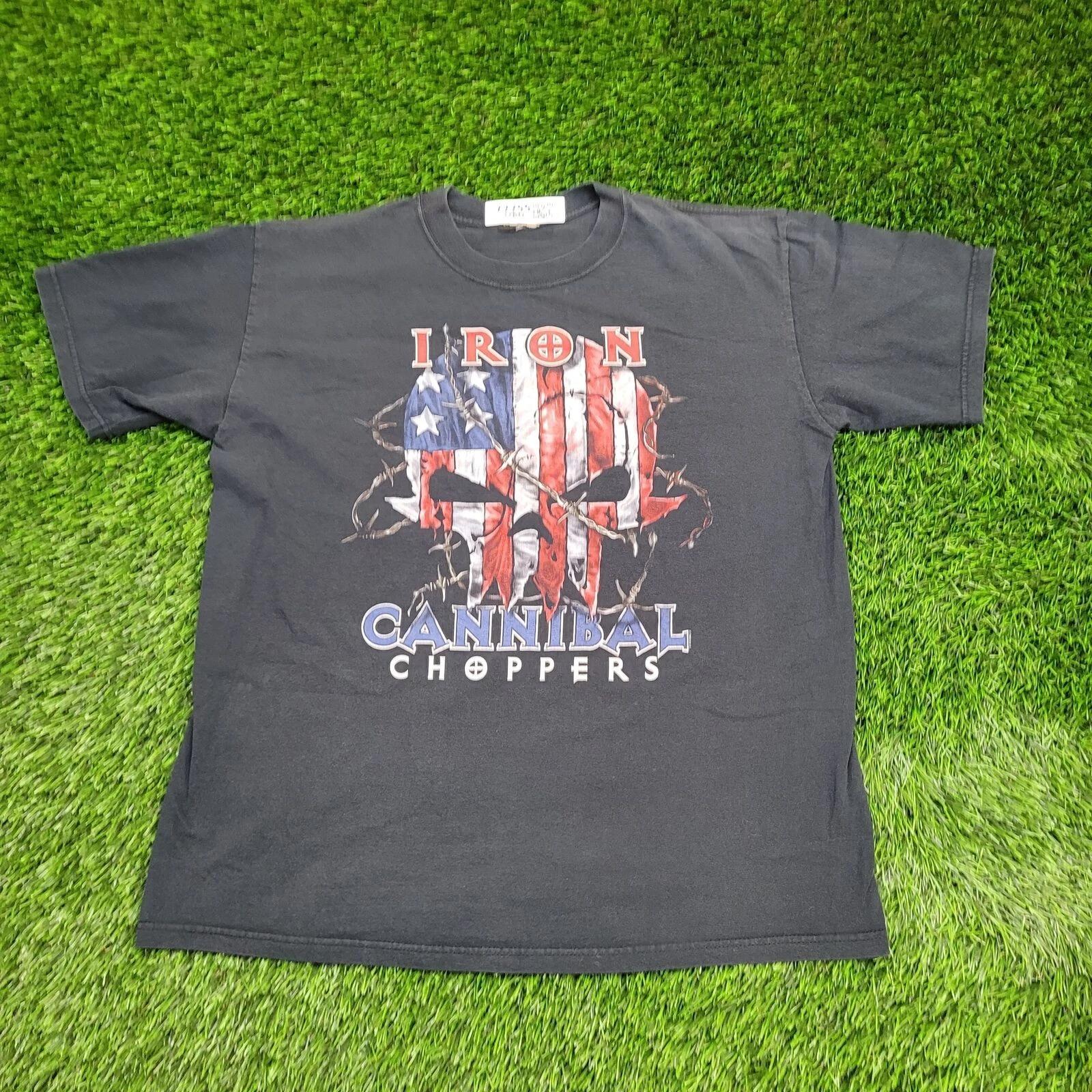 Vintage 2001 Iron-Cannibal-Choppers Shirt Large 21x26 Black M