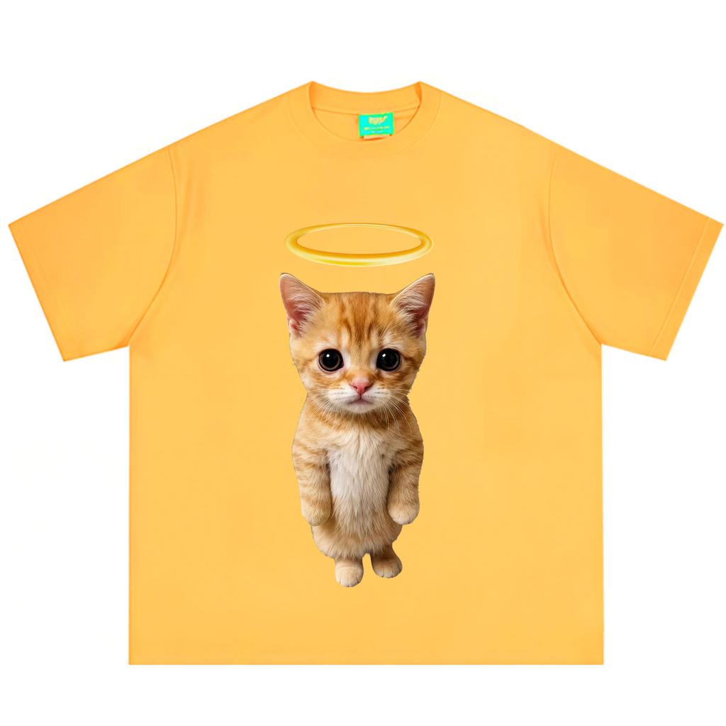 Angel Cat Funny Meme Cat TShirt Unisex Unisex Fashion Clothing TShirt Summer Shortsleeved Loose Casual Cotton Hiphop Tshirts
