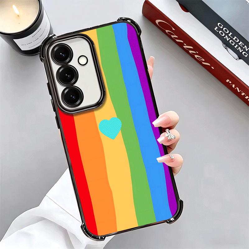 Rainbow Gradient Love Desgin Plating Phone Case For Samsung A17 A07 A37 A57 A16 A56 A15 A55 A14 A54 A13 A53 A26 A36 A25 A35 A24