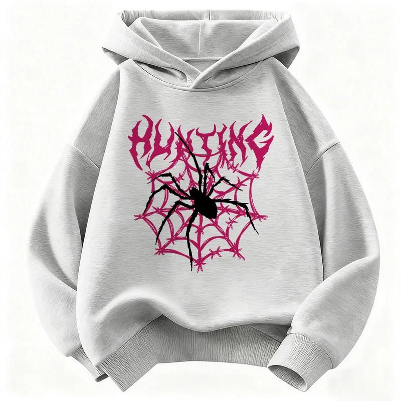 Kids Hoodie Spider Web Hunting Print Boys Girls Long Sleeve Pullover Children Casual Sweatshirt