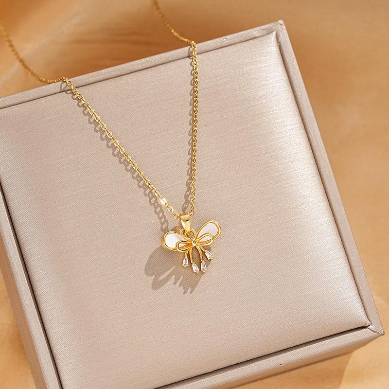 French Light Luxury Tassel Bowknot Necklace - Stylish Women's Clavicle Chain with Personality Design