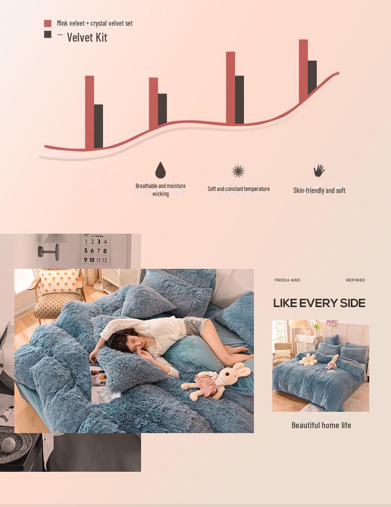 Set de pat de iarnă din 4 piese din catifea de nurcă plușată