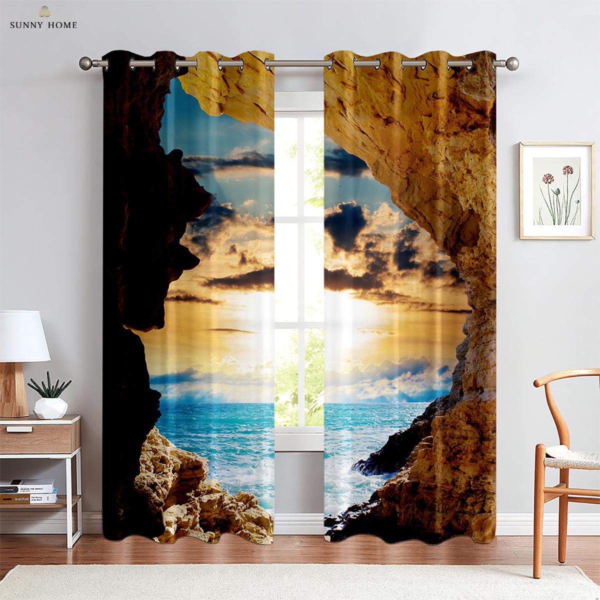 

Window Drapes With Realistic Effects,Scenery, Seaside Waterfall, Starry Skycurtains, Bedroom Space, Living Space, Kitchen Areacurtains W50xH140(CM)x2PCS&Grommet Top