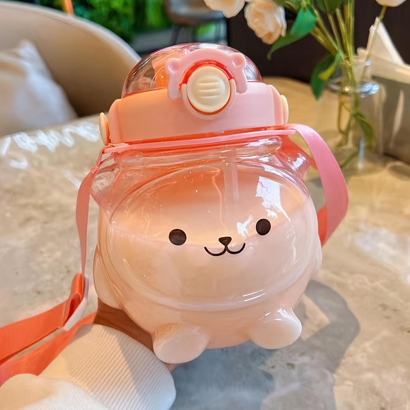 

1000ml Cute Bear Cartoon Water Cup, portable plastic drinking bottle, ideal for daily use, graduation and birthday gifts. розовый