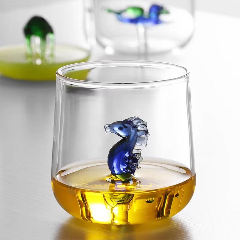 Tazza in Vetro 3D Vita Marina Resistente al Calore Monostrato Tazza Animale Decorativa per Casa per Colazione Latte Succhi Bevande Fredde