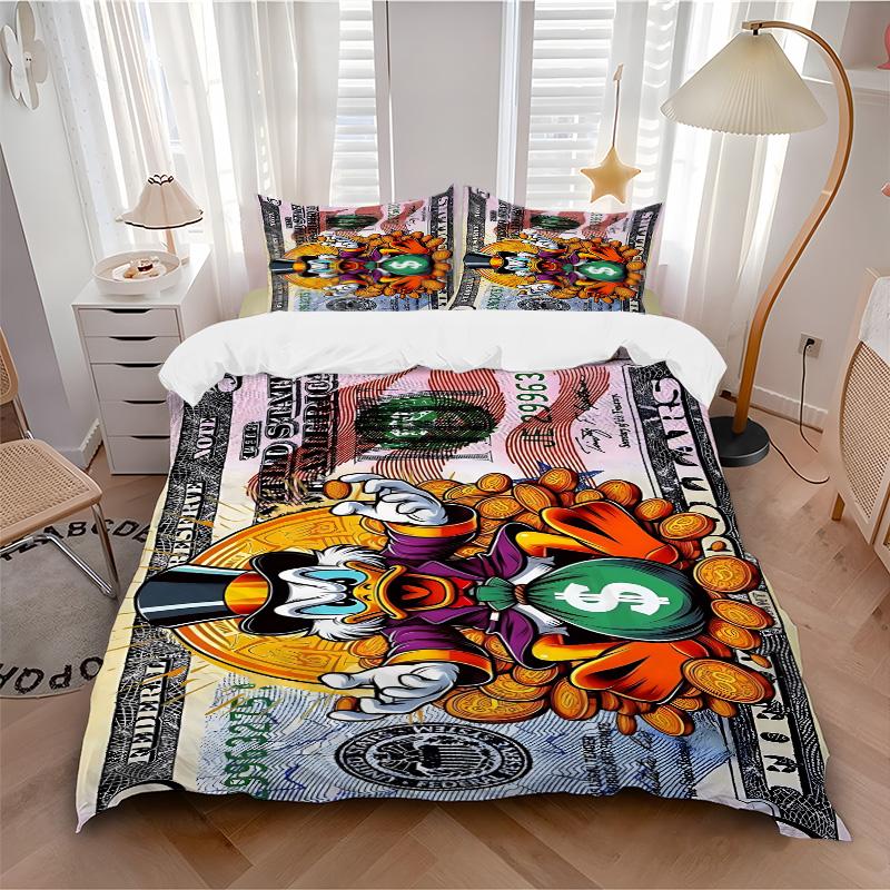 3pcs Duck Dollar Adventure Bedding Set, Includes One Quilt Cover and Two Pillowcases, Bedroom and Guest Room Decoration. T72301123