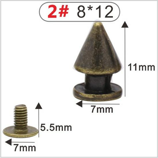 Punk Spike Alloy Bullet Rivet Horn Cone with Base Screw for Apparel, Bags, Shoes