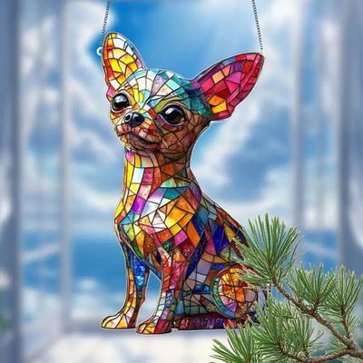 Σκύλος Κρεμαστό Διακοσμητικό Βιτρό Ακρυλικό Χριστουγεννιάτικο Στολίδι Πολύχρωμο Κουτάβι Κρεμαστό Διακοσμητικό Παραθύρου για Μπαλκόνι