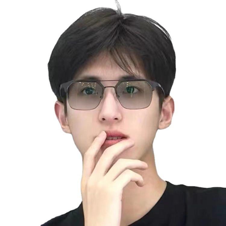 Men'S Photosensitive Color-Changing Glasses Anti-Blue Flat Glasses Trendy Fashion Avant-Garde Versatile Myopia Glasses Frame
