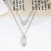 S925 Sterling Silver Brooch Pendant Necklace with Zircon Beads and Double Layer Cross Chain